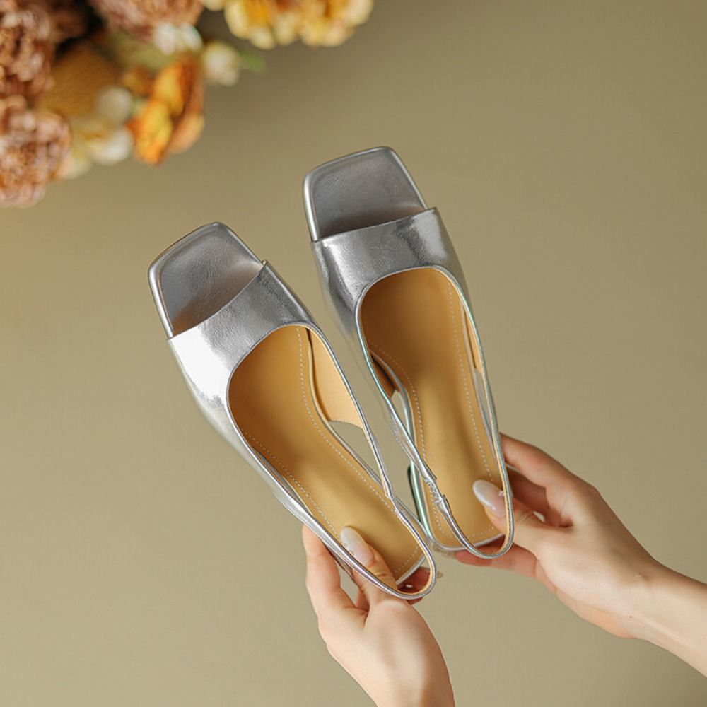 Mule Slip On - Rahat Yumuşak Tabanlı Metalik Kitten Topuklu