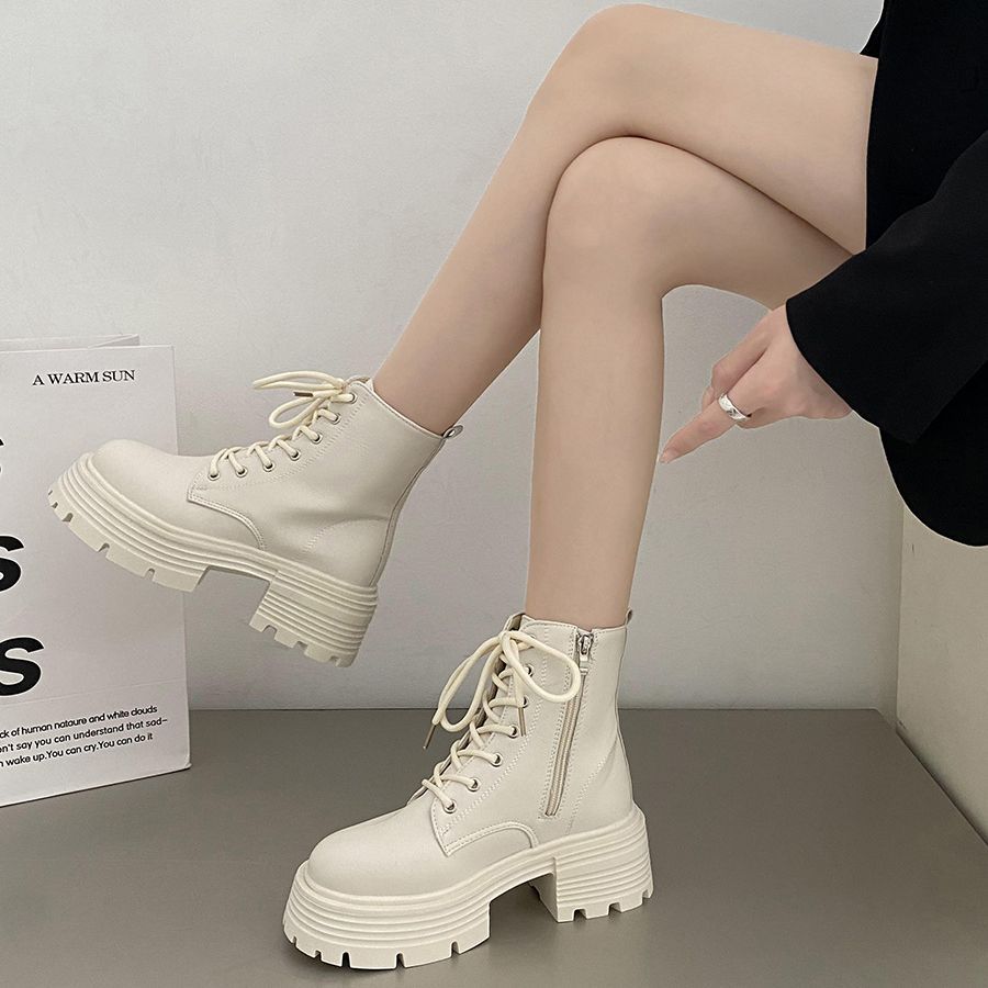 Sock Boot Women - İngiliz tarzı, beyaz, kalın tabanlı, 2026
