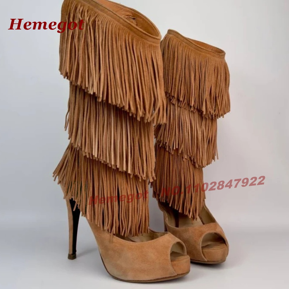 Katmanlı Saçaklı Açık Burunlu  - Knee High Boots Women incelemesi ve fiyatı