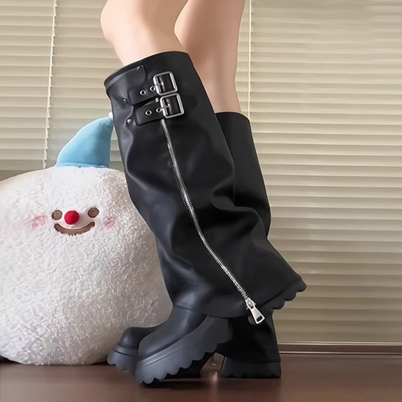 Punk Tarzı Ekleme Kalın Alt Ka - Knee High Boots Women incelemesi ve fiyatı