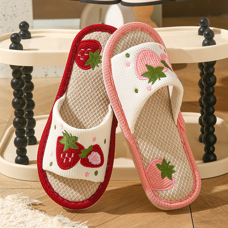 Çilek Desenli Keten Kadın Terl - Mule Slip On incelemesi ve fiyatı